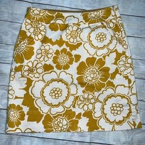 Boden Mustard & Cream Floral Mini Skirt Size US6 Pockets Side Zipper